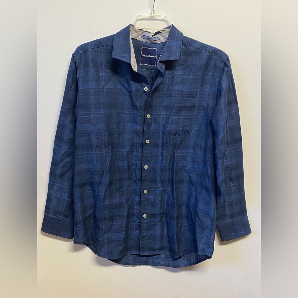 EUC Tommy Bahama Linen Blend Ling Sleeve Button Down Shirt SZ M